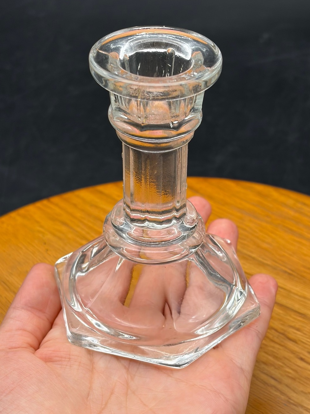 Vintage Clear Pressed Glass Candlestick Candle Holder Decorative Small 4” Tall